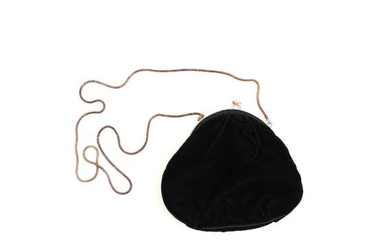 Vintage Black Velvet Purse with Gold Chain Strap,
