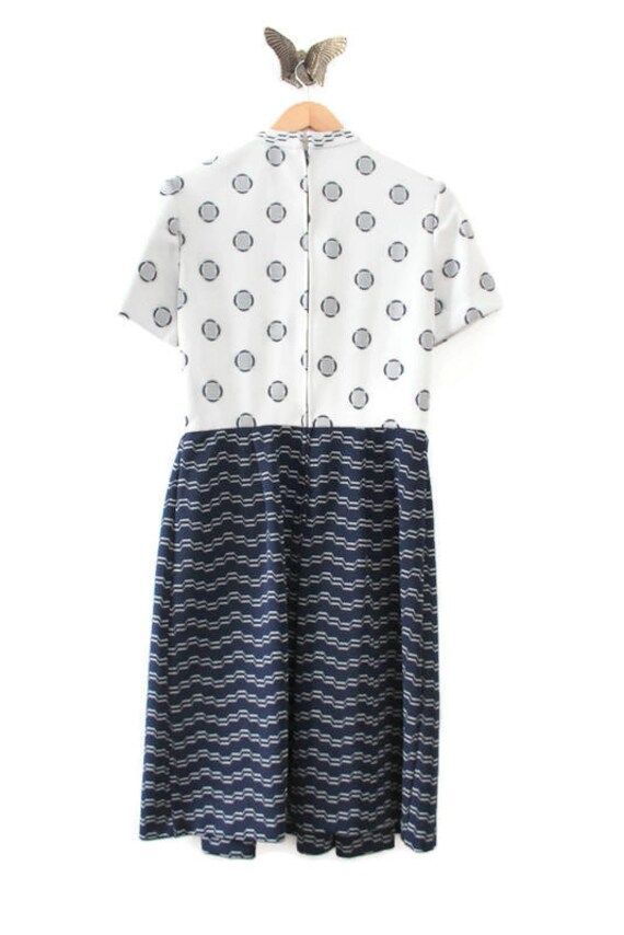 Navy Blue & Gray Patterned Dress, Geometric, Mod … - image 7