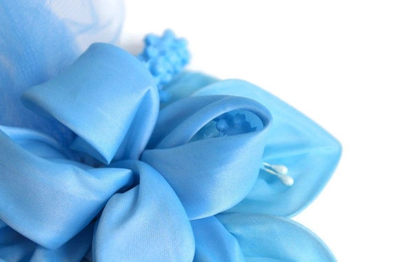 Blue Fascinator Headpiece Tulle Veil with Bead & … - image 5