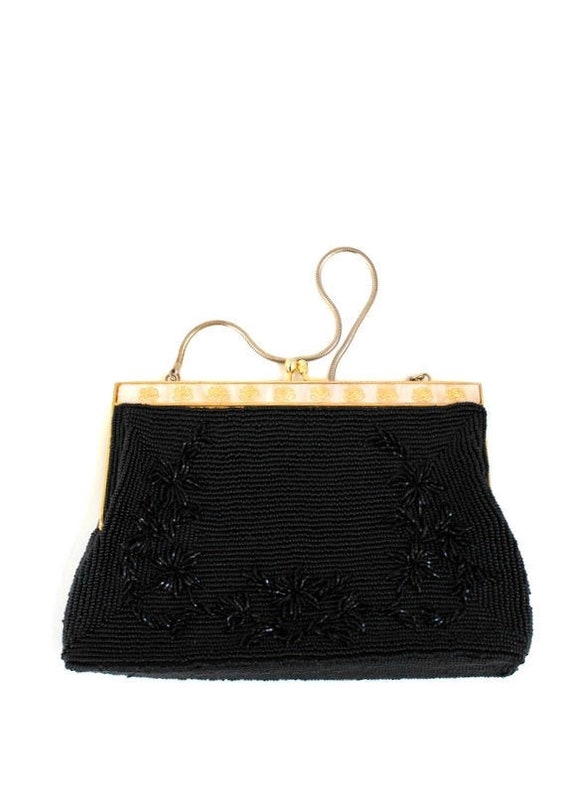 Vintage Purse, Black Purse, Beaded Purse, Black Be