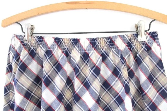 Navy Blue Plaid A-Line Midi Skirt, Vintage - image 2