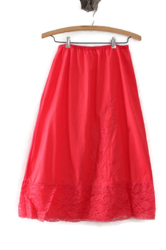 Coral Pink Half Slip with Lace Trim, Vintage Gem
