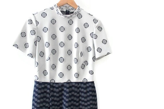 Vintage Dress, Printed Dress, Navy Dress, Navy Pri