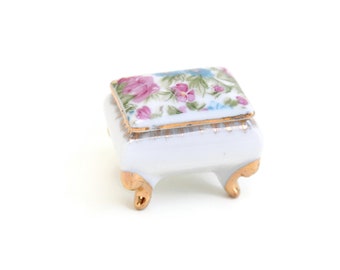 Small Floral Trinket Box or Ring Holder, Vintage
