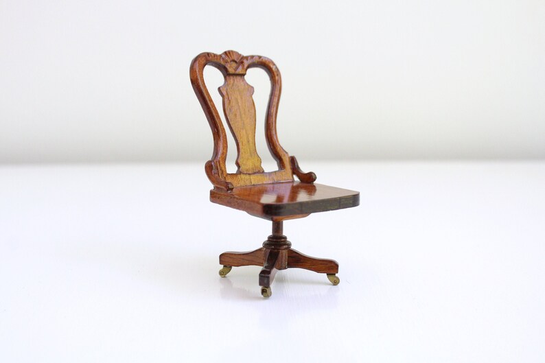 Dollhouse Desk Chair Miniature Swivel Wooden Office