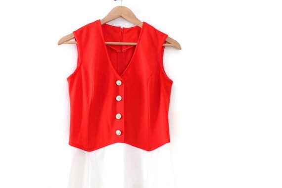 Vintage Dress, Red Dress, Colorblock Dress, Red &