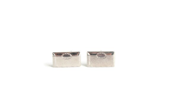 Silver Etched Cuff Links, Rectangular, Vintage - image 1