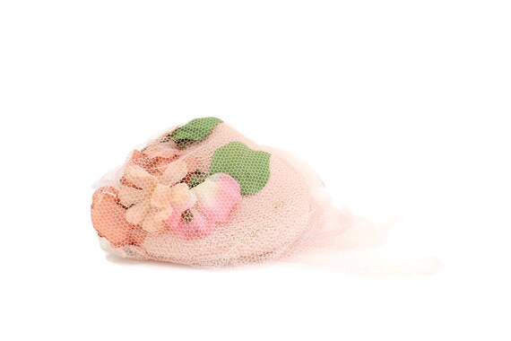 Vintage Pink & Green Floral Fascinator Hat, Pink N