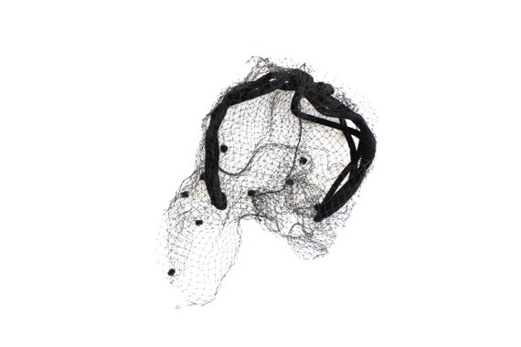 Black Velvet Fascinator Hat Headband with Netting… - image 7