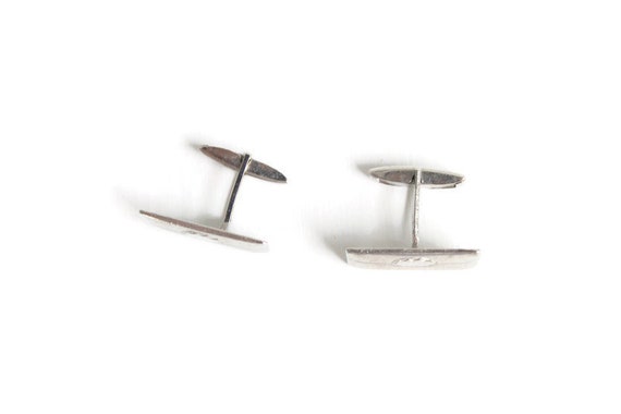 Silver Etched Cuff Links, Rectangular, Vintage - image 6