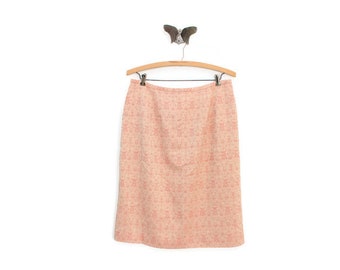 Brocade Pattern Skirt, Peach & Pink, A-Line, Vintage