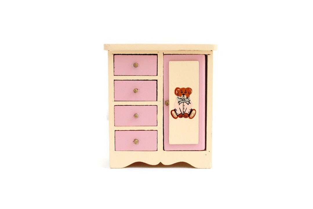 Dollhouse Baby Armoire Dresser With Teddy Bear Accent Wood Etsy