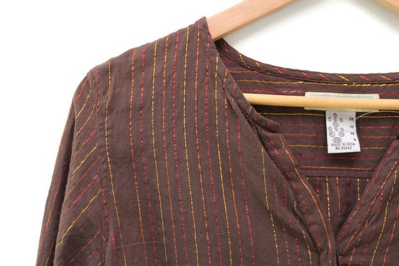 Vintage Brown Metallic Striped Long Sleeve Shirt w