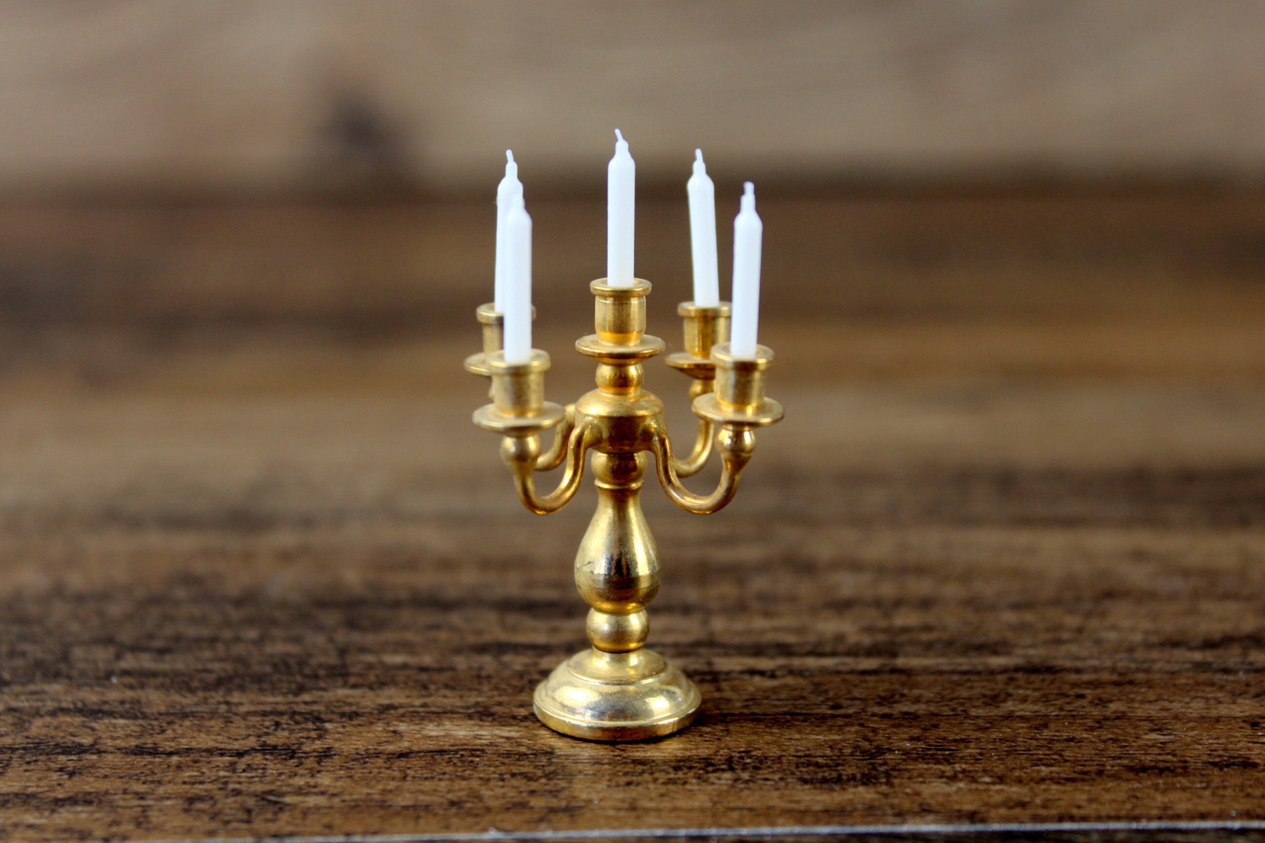 Odoria 1:12 Miniature 1 Pair Golden Candle Stand Dollhouse Decoration Accessories 