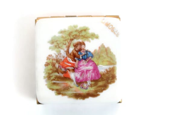 Limoges Fragonard Divided Pill Box or Case, Brass… - image 2