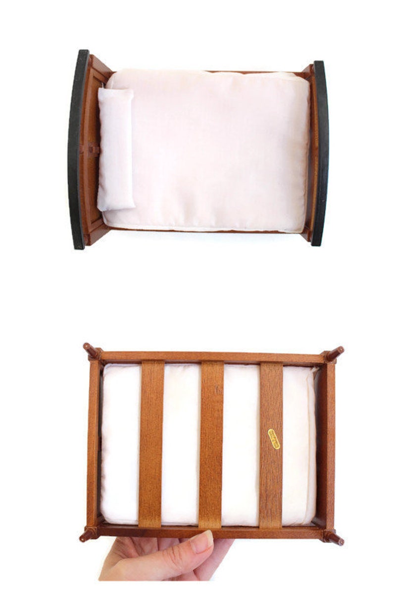Wooden Dollhouse Bed Dollhouse Bedroom Black Miniature Bed Wooden Miniature Bed Miniature Bed Dollhouse Bed Black Dollhouse Bed