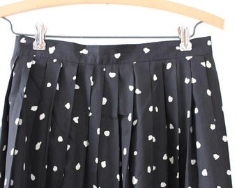 Black & Beige Polka Dot Skirt, Pleated A-Line, Vintage