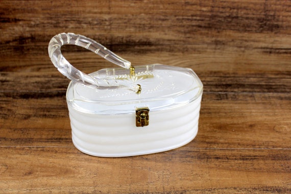 Lucite Purse, Carved Lucite Purse, White Lucite Pu