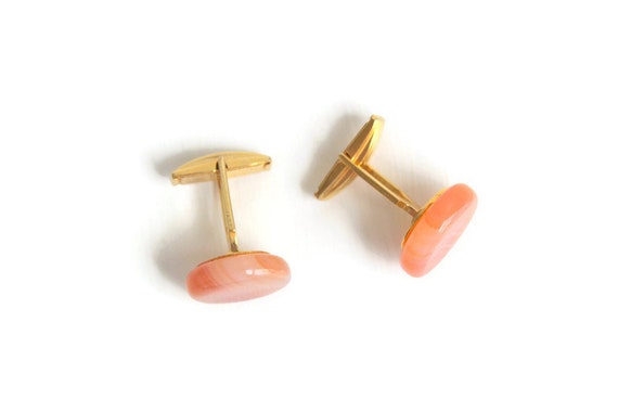 Orange Stone Cuff Links, Round Polished Stone, Vi… - image 6
