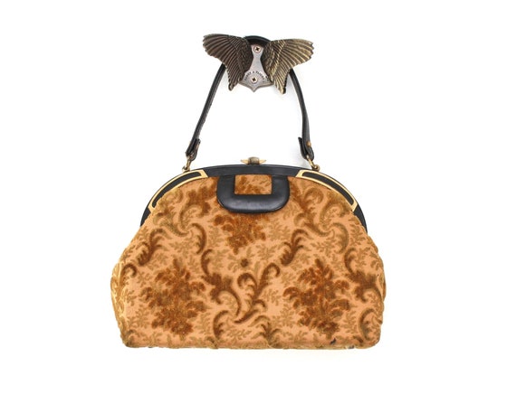 Vintage Tapestry Purse, Tapestry Handbag, Velvet T