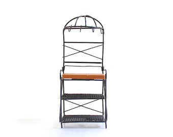 Black Dollhouse Bakers Rack, Metal & Wood, 1:12, Vintage