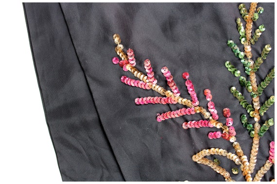 Black Scarf with Pink & Green Floral Sequin Accen… - image 4