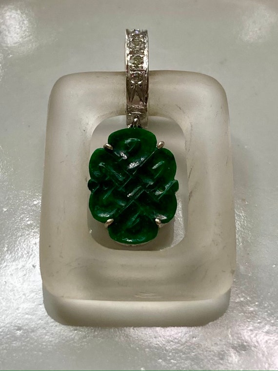 Carved Imperial Jade Pendant in Crystal Frame wit… - image 3