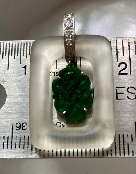 Carved Imperial Jade Pendant in Crystal Frame wit… - image 9