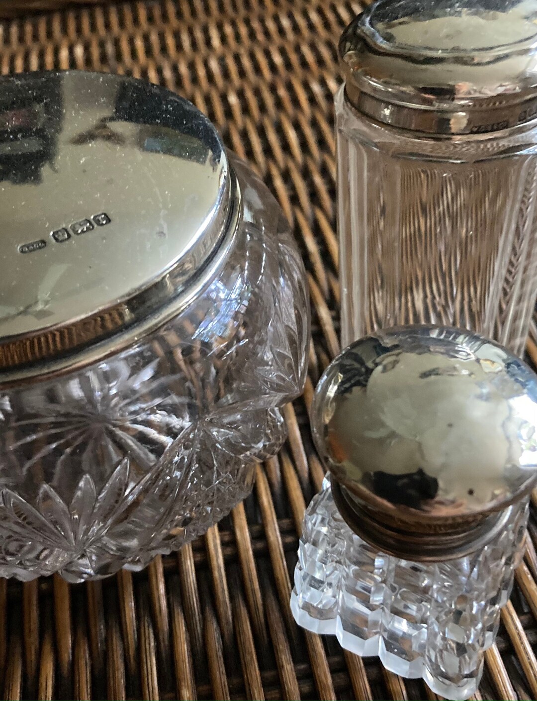 Three Vintage Vanity Jars With Sterling Silver Lids Etsy