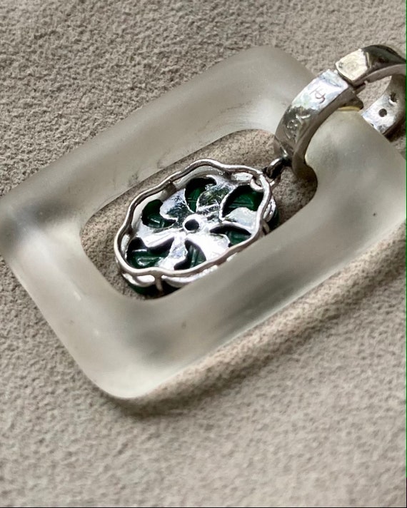 Carved Imperial Jade Pendant in Crystal Frame wit… - image 8