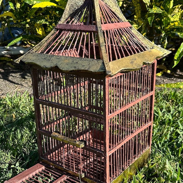 Cage à oiseaux vintage en bois de bambou de 61 cm de haut de style pagode