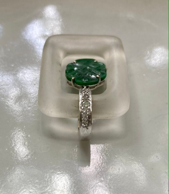 Carved Imperial Jade Pendant in Crystal Frame wit… - image 5