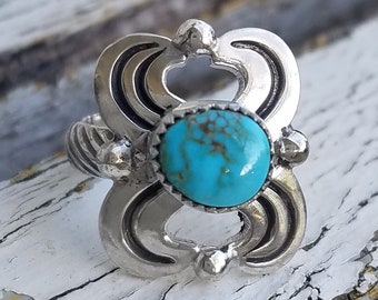 Upcycled Héctor Aquilar Diseño y Paiute Turquesa Sterling Silver Ring - Tamaño 6 1/4