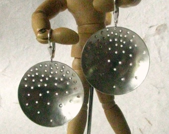 Large Disc Sieve Sterling Silver Earrings