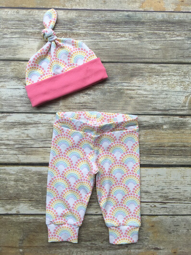 Rainbow Baby Outfit // Rainbow Baby Girl Leggings and Knot Hat Etsy