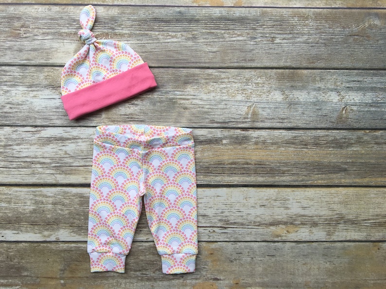Rainbow Baby Outfit // Rainbow Baby Girl Leggings and Knot Hat Etsy