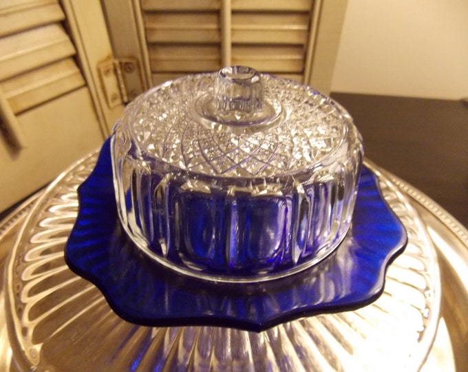 Vintage BUTTER DISH Depression Glass Round DOMED Cover Etsy