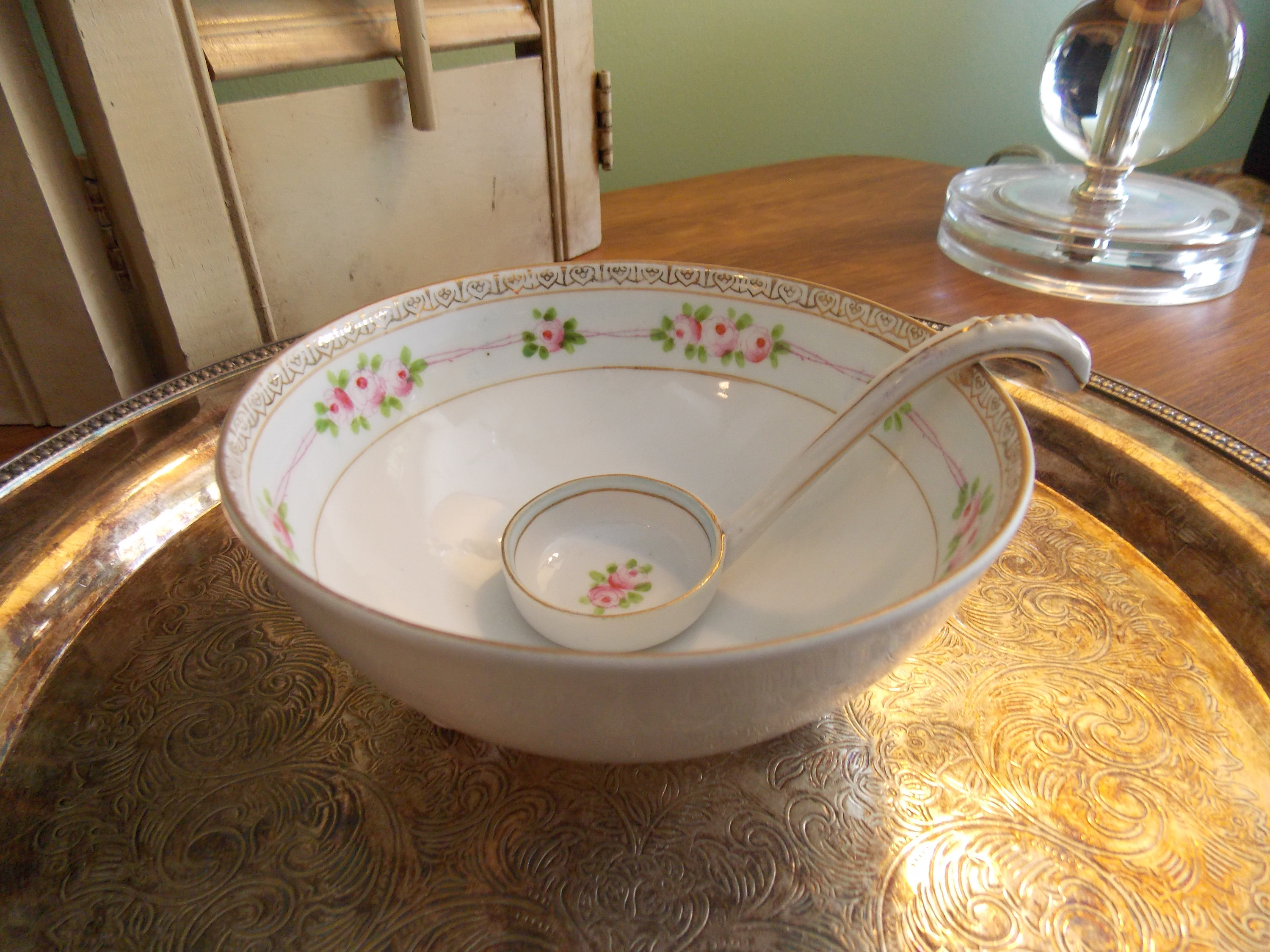 Vintage NIPPON FOOTED Condiment BOWL with Ladle Hand Painted Etsy