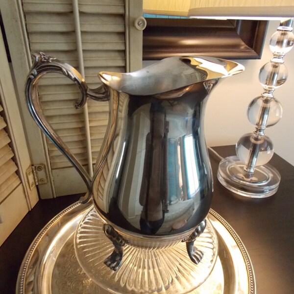 VINTAGE SILVER PITCHER, Leonard Silver Plate Water Pitcher, Servingware