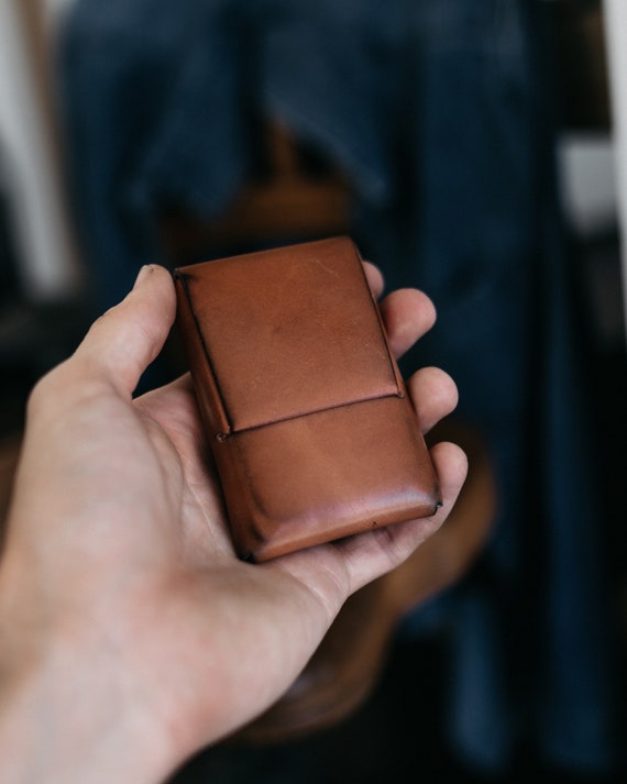 Leather Card Holder - The Slim Dutchman Navy / Brown