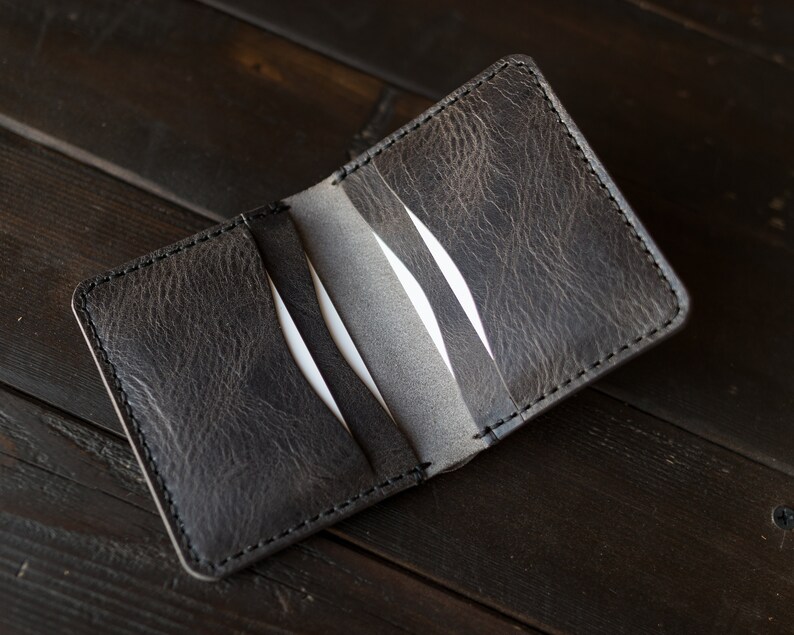 Leather Bifold Wallet Minimalist Billfold Card Holder Slim Bifold Leather Card Wallet Groomsmen Gift Mens Wallet Womans Wallet - 
