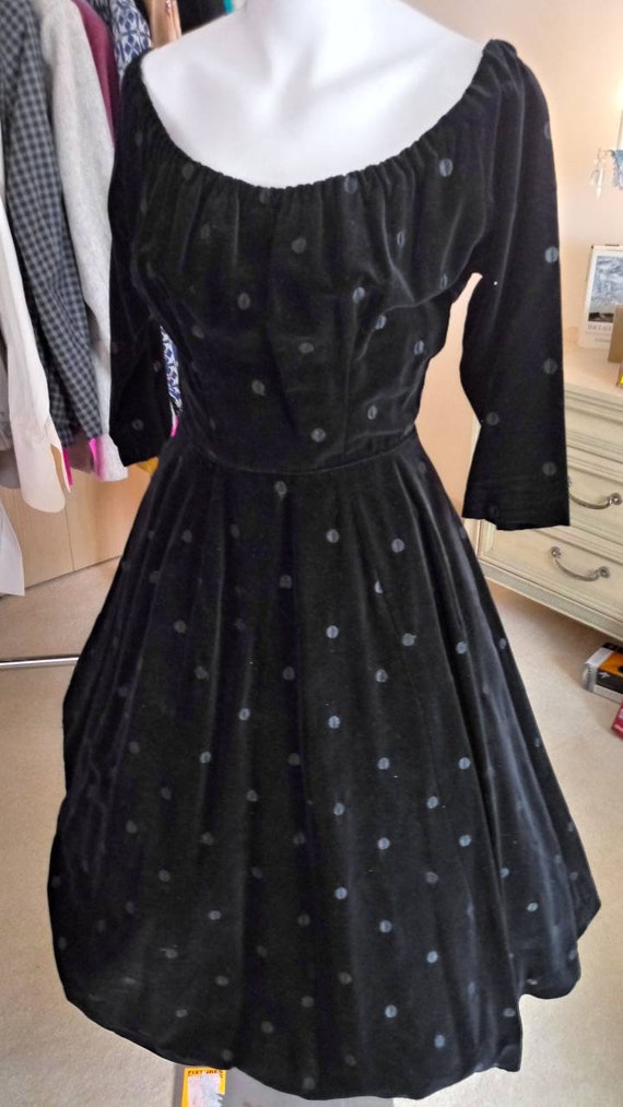 Vintage Rappi Velvet with black embroidered polk-a