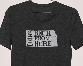 Craft Beer Shirt- Kansas- KS- Drink Beer From Here- Women's v-neck t-shirt