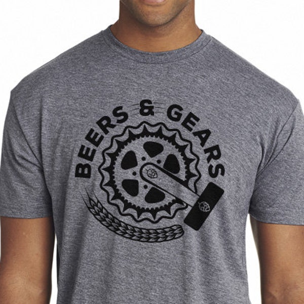 Bike shirt- Gears & Beers- Men's crew neck, Beer Shirt, Beer Drinker Beer Lover Beer Gifts Beer T-Shirts Homebrewer Shirt Brewing Beer Shirt