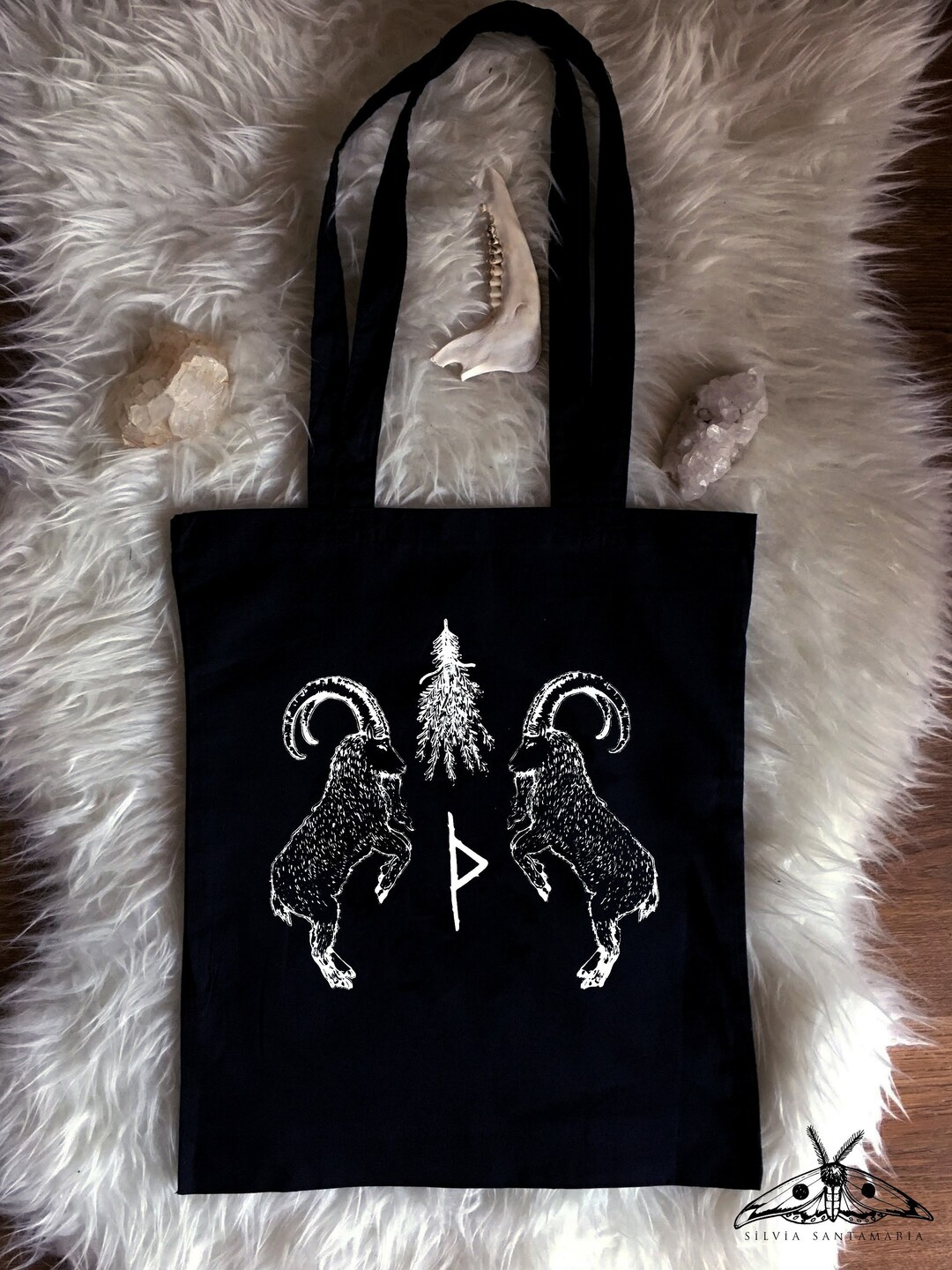 Thor's Goats Rune Viking Thor's Goats With Thurisaz Rune Black Cotton Tote Bag ...