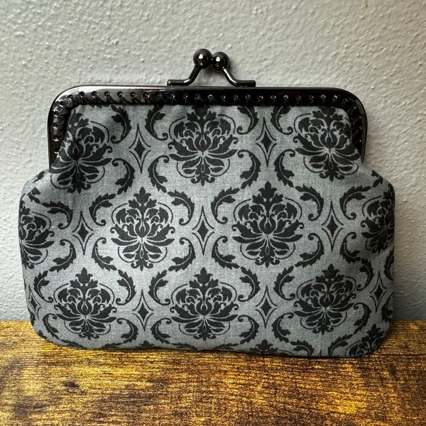 Large Black Damask Coin Purse