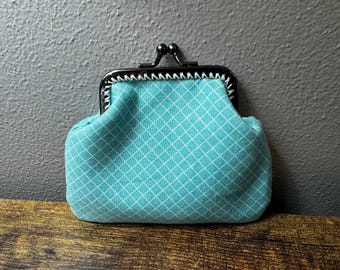 Blue Checkered Coin purse with kiss clasp