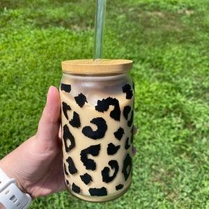 Leopard Print Cup, 16oz Glass Cup, Leopard Print Glass, Beer Glass Cans, Leopard Beer Glass, Libbey Glass Coffee