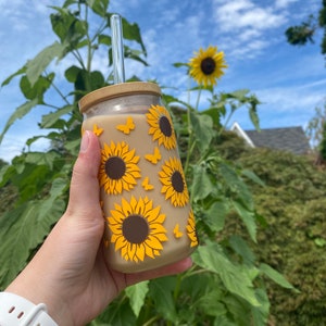 Sunflower Cup, 16oz Glass Cup, Sunflower Glass, Beer Glass Cans, Sunflower Beer Glass, Libbey Glass Coffee