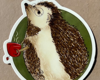 Grumpy Hedgehog Tea Time 3x3 Matte Sticker